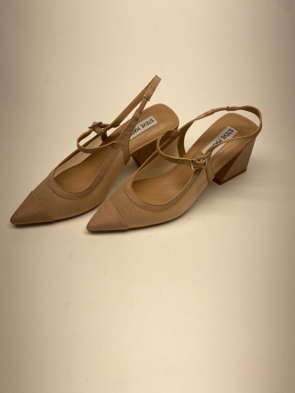 Steve Madden Women Pointy Toe Mesh Beige Heel Sandal Sz 6